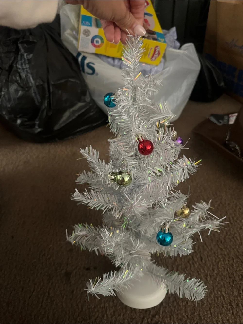 Target White Tinsel Mini Decorated Christmas Tree with Multicolor Ornaments